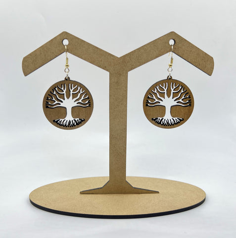Wooden Tree of Life Cutout Earrings